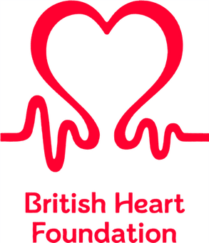 British Heart Foundation charity logo in red with heart symbol